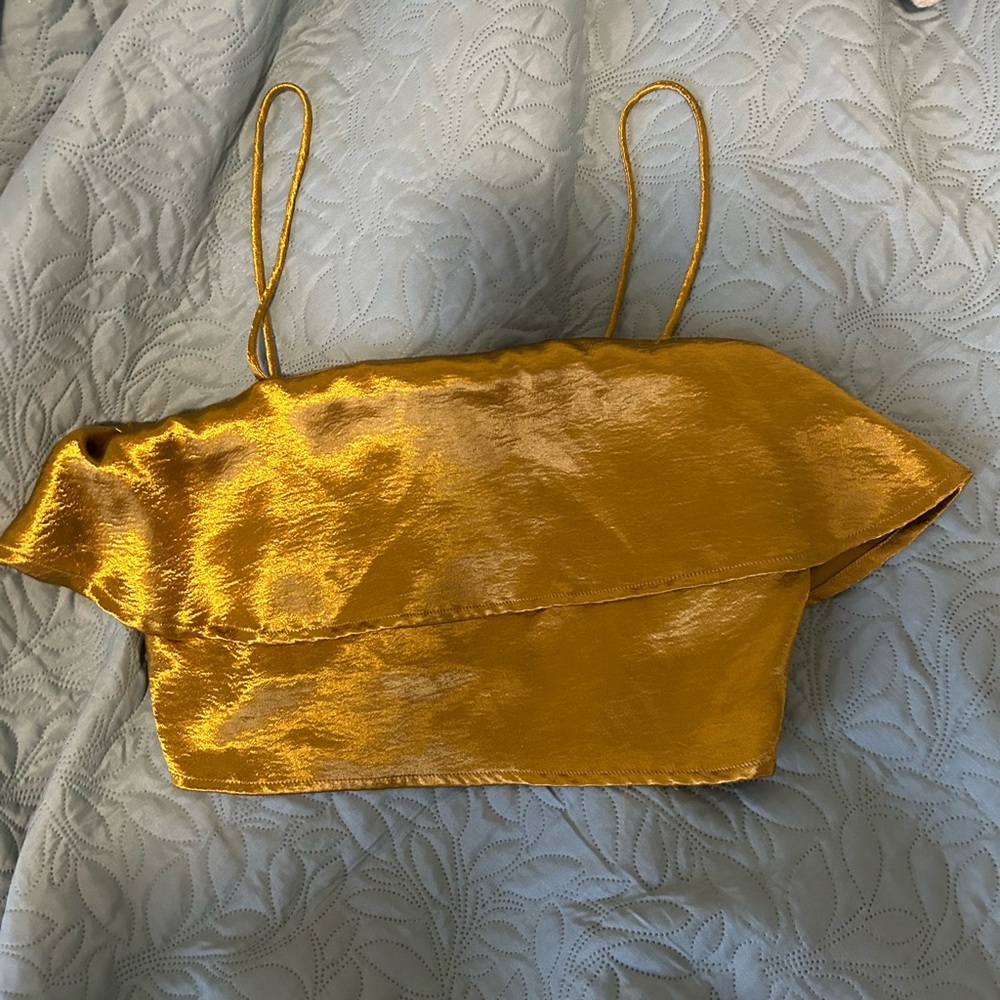 Silence + Noise Gold Asymmetrical Crop Camisole